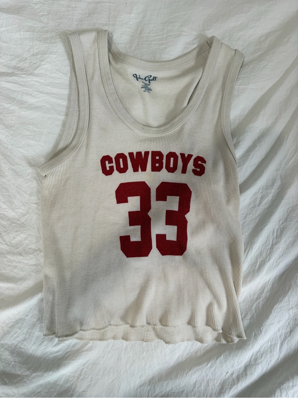 Brandy Melville White Ribbed Tank with Red Cowboys 33 Graphic